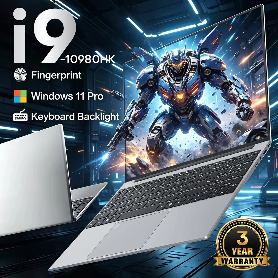 Laptop da Gaming 15.6“ con Intel I9 10980Hk o I3 6100, 16Gb RAM, 1Tb/2Tb SSD, Sblocco con Impronta Digitale, Retroilluminazione