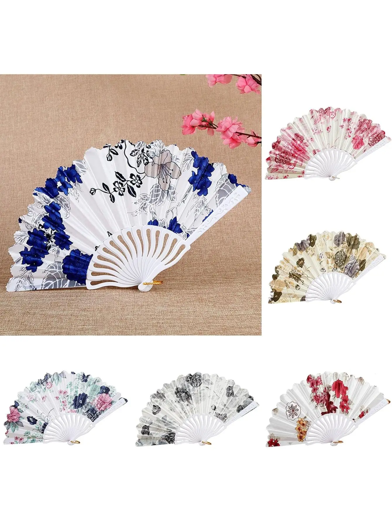 Abanico Plegable Material de Tela y Plástico Diseño Elegante de Flores, Distintos Diseños