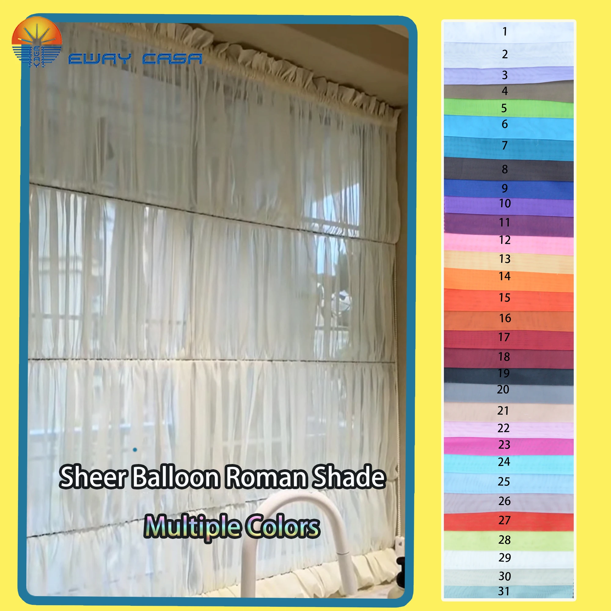 EWAY CASA Cortinas Romanas Translúcidas para Ventanas, Cortinas de Tela Voile, Múltiples Colores, Cortinas Romanas Opacas RC_Sheer_MC