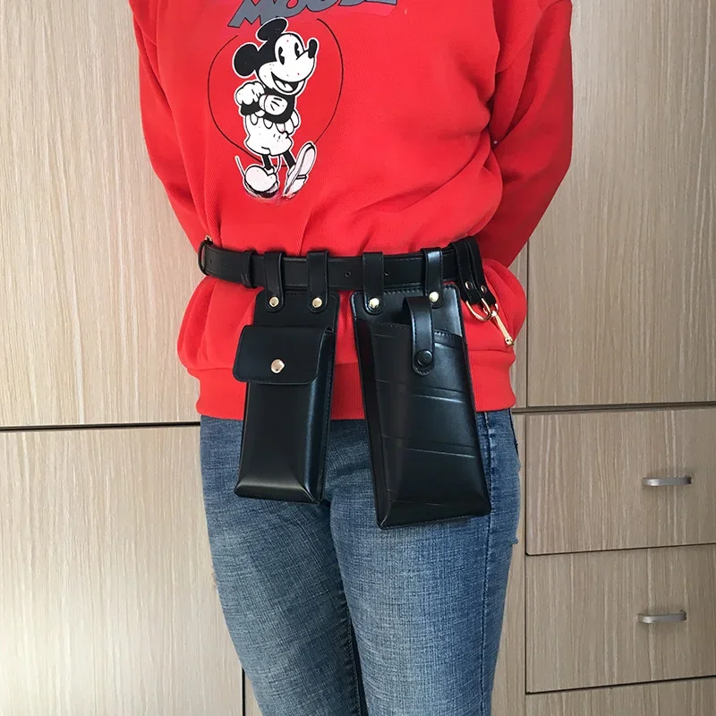 2 sztuk Hip-Hop kobiety saszetka na pasek Streetwear torebka PU skóra Crossbody taktyczne torba na klatkę piersiową mobilne torba biodrowa na telefon torebka damska — zdjęcie 2