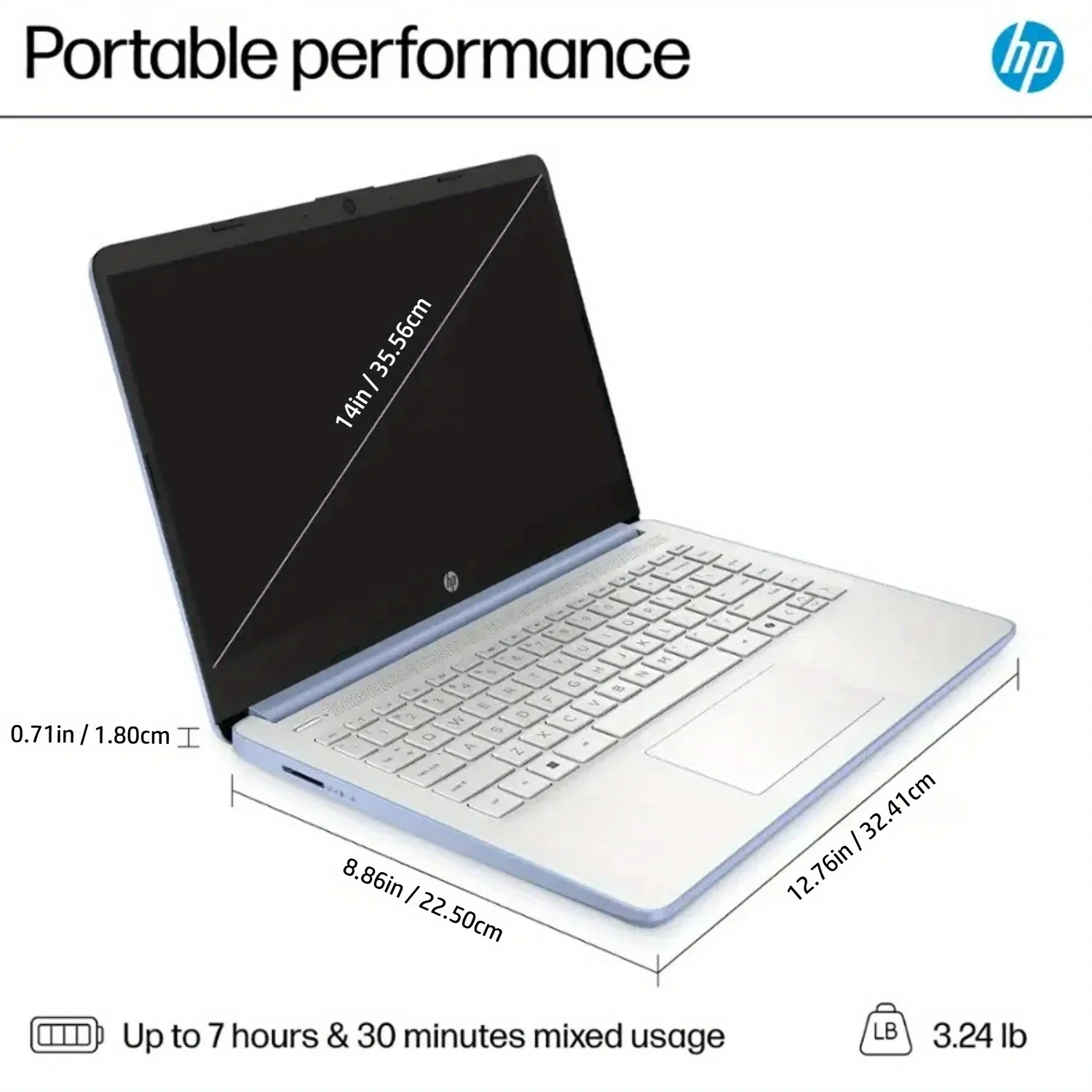 Portátil ultraligero HP LED HD de 14" con Microsoft 365 de 1 año, procesador Intel N150, 4 GB de RAM, 128 GB UFS, Windows 11 Home en modo S