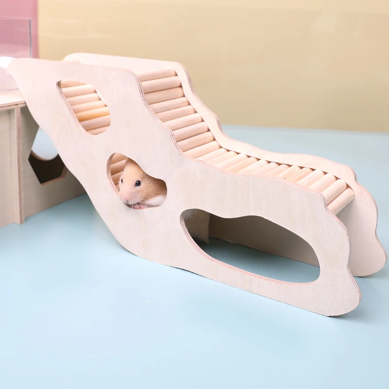 Wooden Hamster Under-ground Hiding Tunnel w/ Climbing Ladder for Hamsters Gerbils Mouse Small Pets Playing House