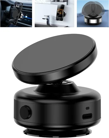 Electric Vacuum Magnetic Car Phone Mount - 360° Rotating Suction Cup Holder, Adjustable Secure Mobile Phone Holder