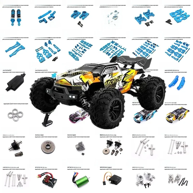 SCY 16101 16102 16103 16201 16101 Pro RC Car 1:16 Niebieskie ulepszone metalowe części zamienne Model 4WD/oryginalne części zamienne 6312 6313 6314 — 2