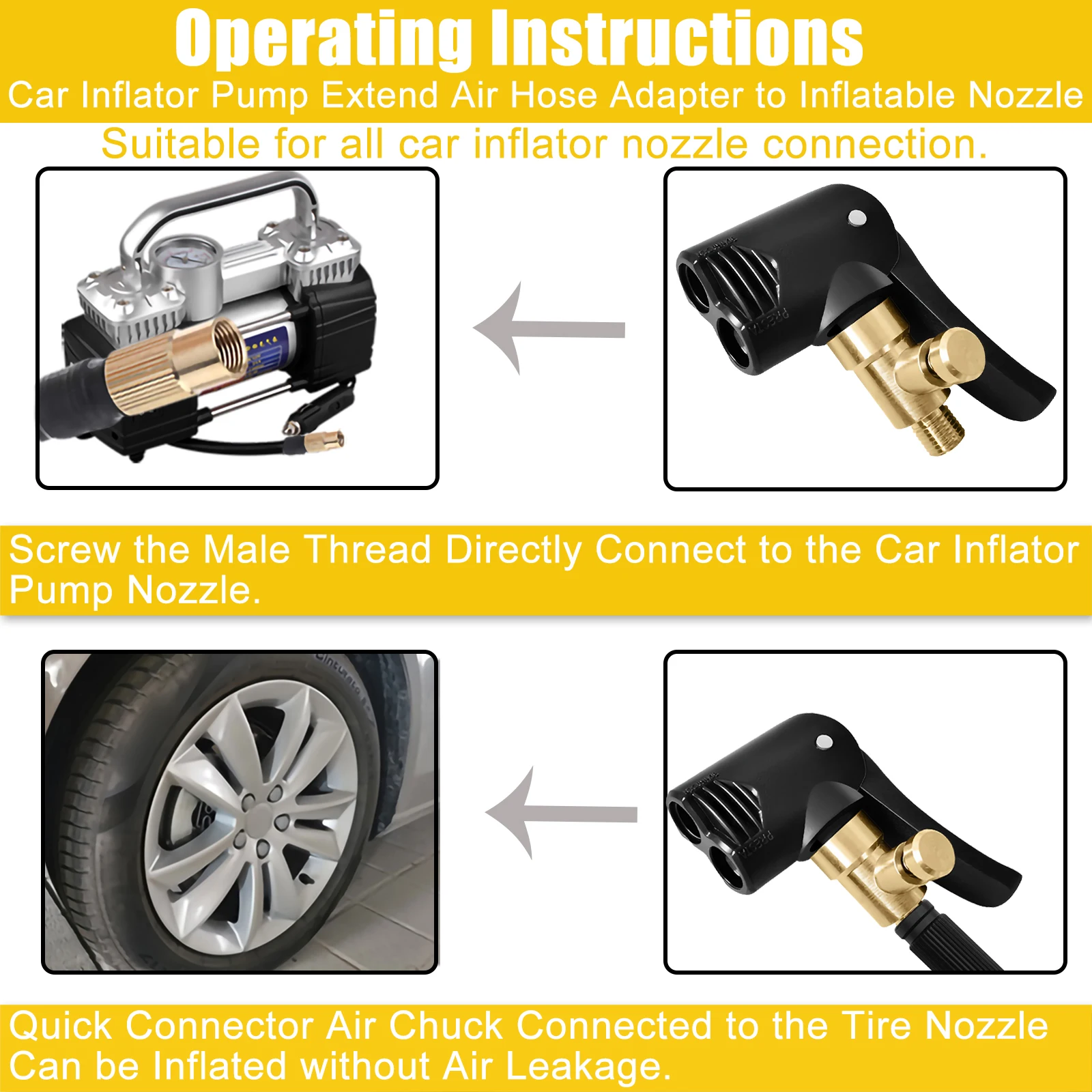 GIE.TOP 2 in 1 Car Inflator Pump Air Chuck Nozzle Adapter for 7.8mm 5/16-32NPT Schrader FR Presta Fine Thread Tire Valve