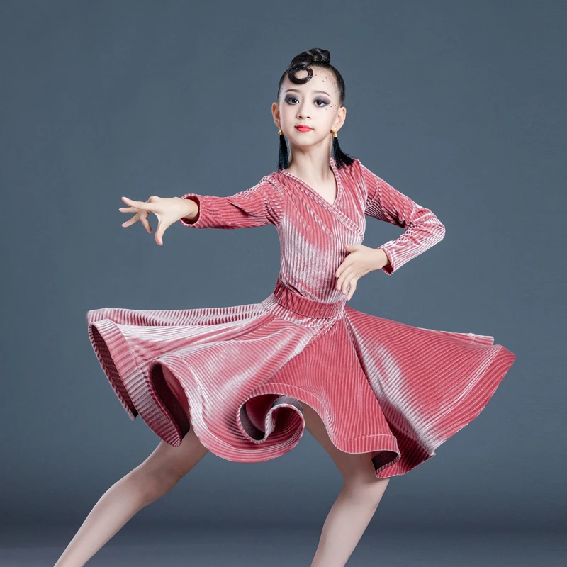 Latin Dance Costume for Girls Latin Dance Skirt Training Clothing for Girls Grading Regulations for Autumn and Winter Dance Conj