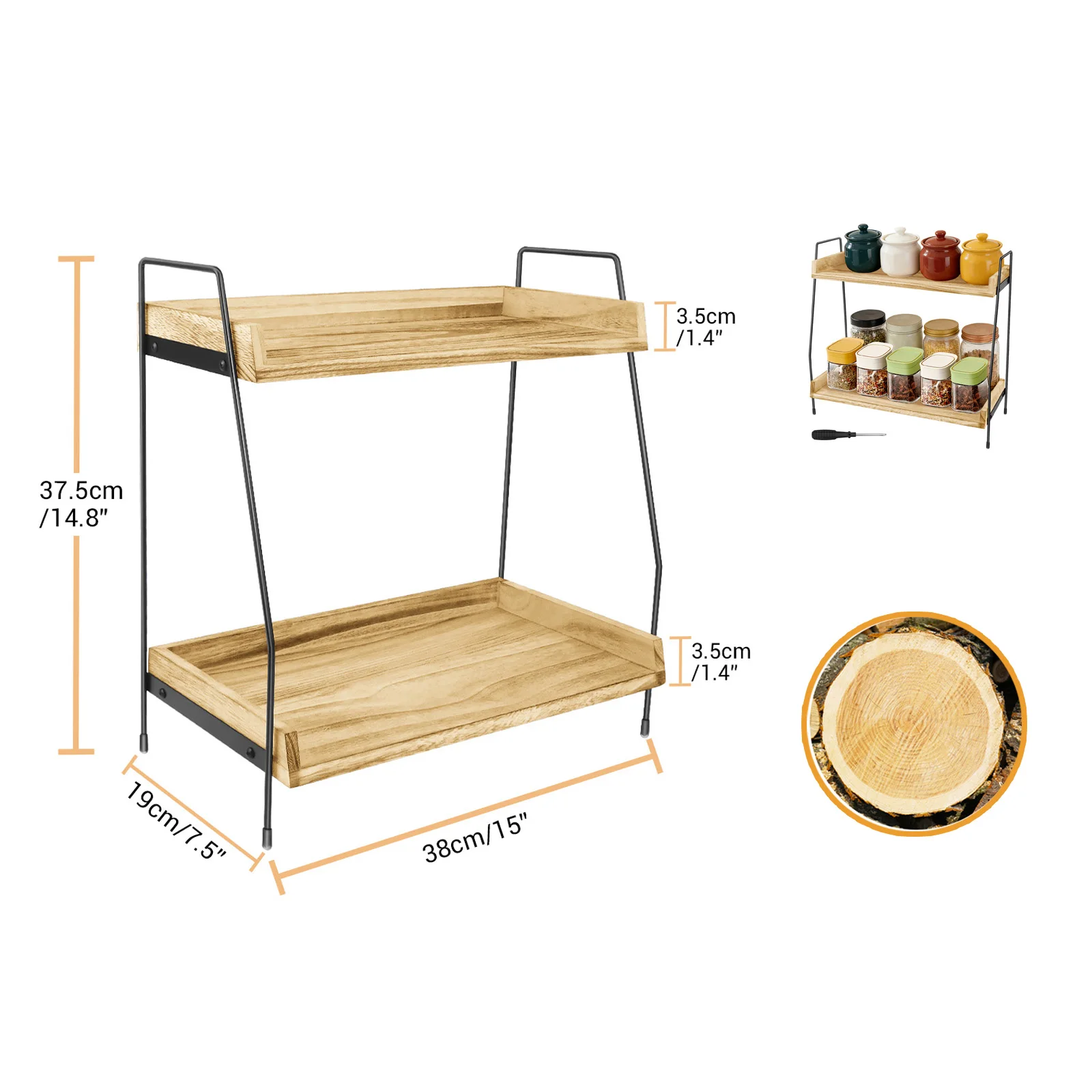 Organizador de encimera de madera de 2 niveles, soporte para tazas de café, estante de almacenamiento multiusos para hotel, apartamento, tocador, cocina, hogar