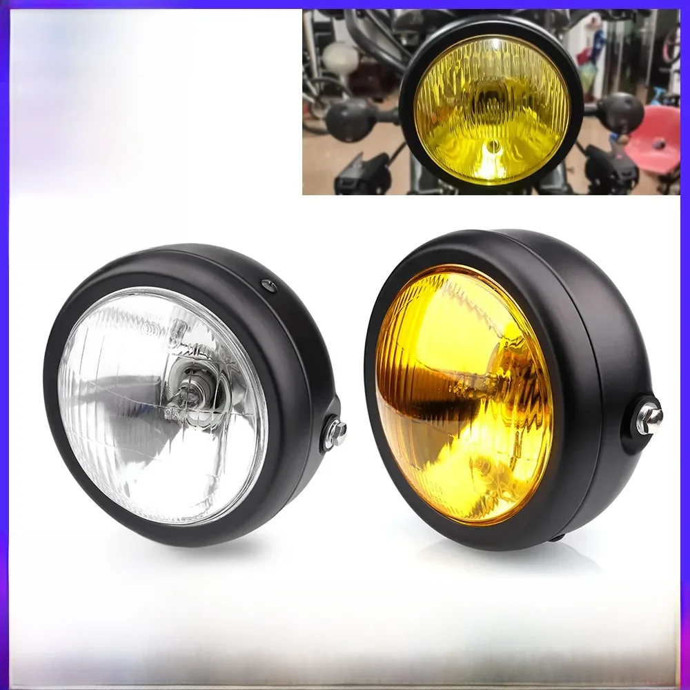 Phares de moto rétro de 5.75 pouces, phares universels modifiés 12V à feux de croisement et de croisement, coque en fer, phares de moto circulaires