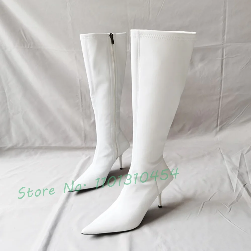 Super Pointy Knee High Boots Women New In Sexy Hot Waterproof Winter Pink Long Boots Outfit Cool High Heels Novelty Zipper Shoes