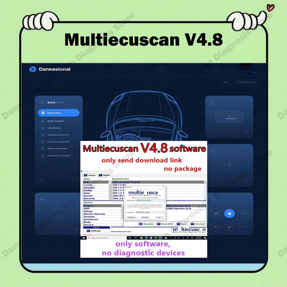 

Latest Multiecuscan V4.8 Car Scanner for Europe Compatible Vehicles ELM327 Adapt Unlimited Registration with Repair Software
