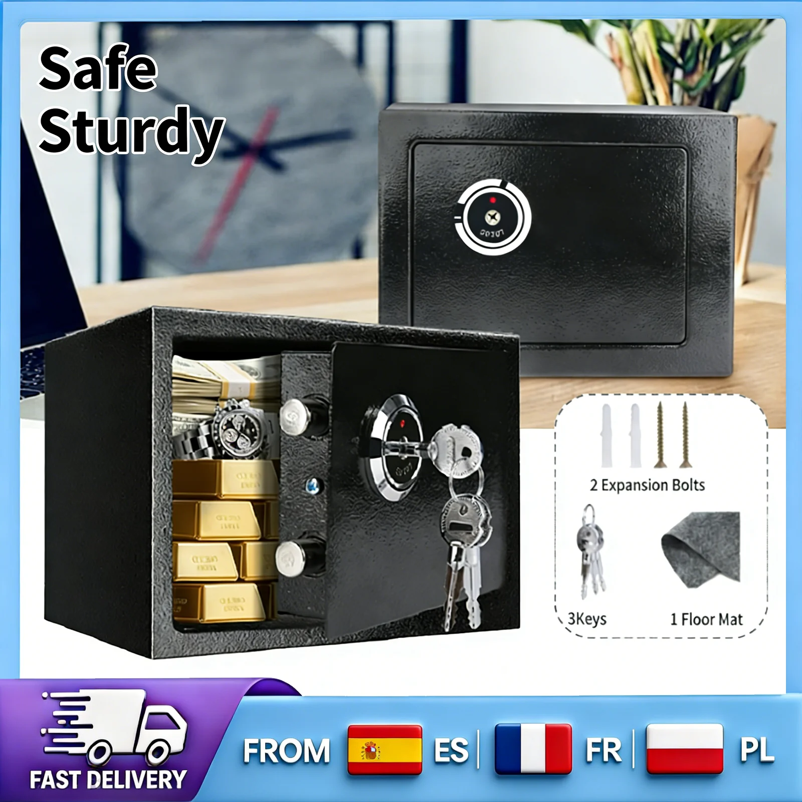 Caja Fuerte Portátil de Seguridad, Caja Fuerte de Acero Duradera con Cerradura de Doble Llave para Guardar Dinero, Objetos de Valor y Documentos en Casa u Oficina