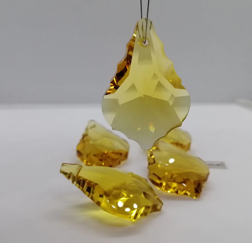 Camal 5PCS 38mm Gold Yellow K9 Maple Leaf Crystal Glass Prisms Pendant Drop SunCatcher Lamp Lighting Chandelier Parts Hanging