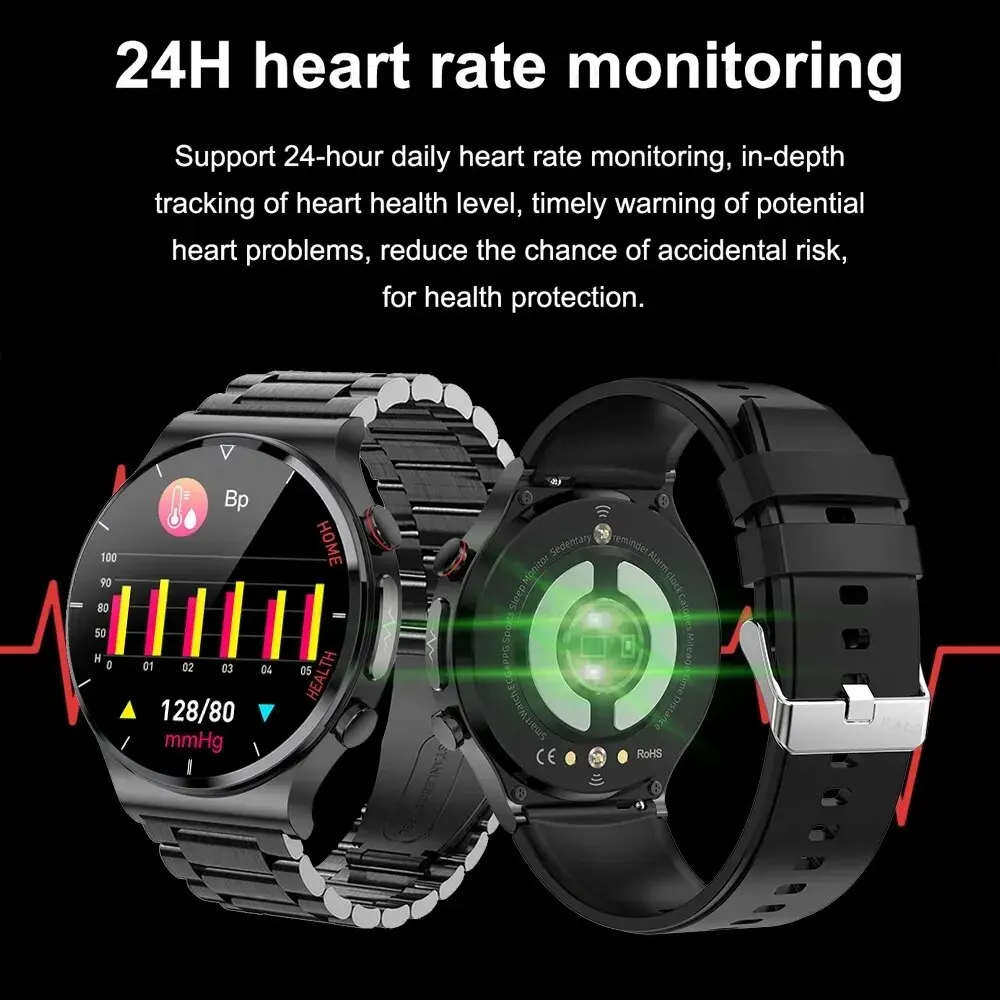 ECG e PPG Três relógios inteligentes a laser altos para homens, freqüência cardíaca, pressão arterial, medição de glicose no sangue, Smartwatch +