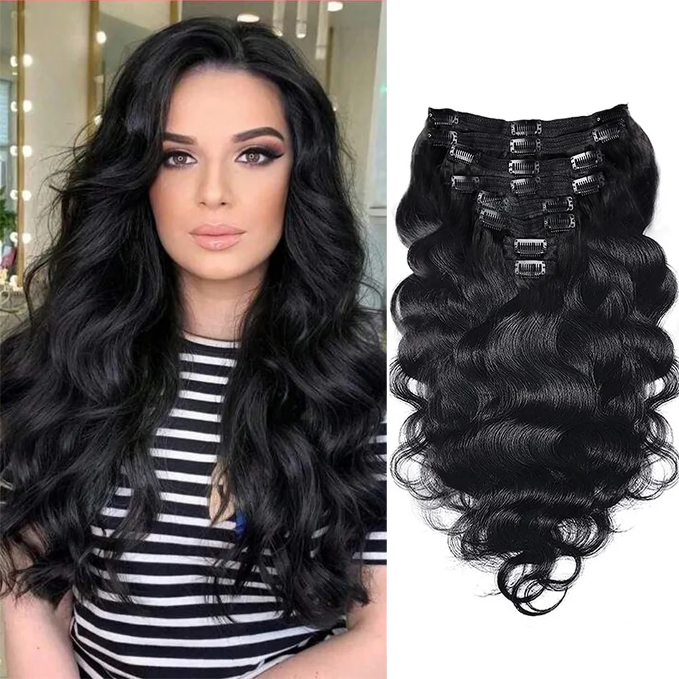 Extensions de cheveux humains Body Wave à clipser pour femmes, extension de cheveux brésiliens à clipser, tête complète, 120 g/ensemble