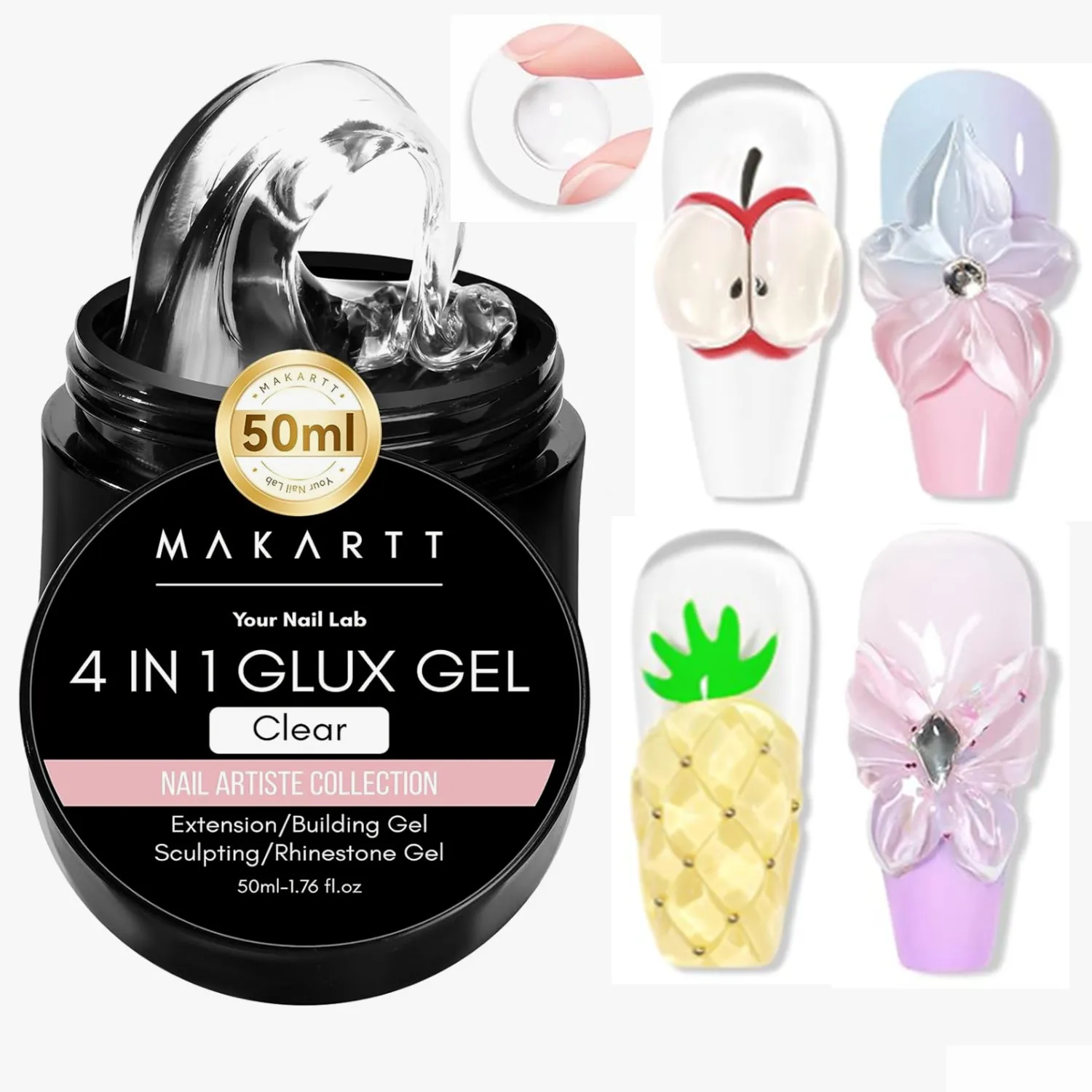 

4-в-1 Прозрачный клеевой гель для наращивания ногтей — нелипкий УФ-гель для акрила и мягких ногтей, твердый гель для резьбы по 3D для принадлежностей для дизайна ногтей