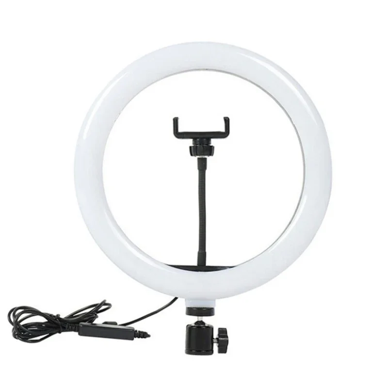 Anel de luz led para selfie, 16/26/33cm, com suporte para telefone, regulável, lâmpada de