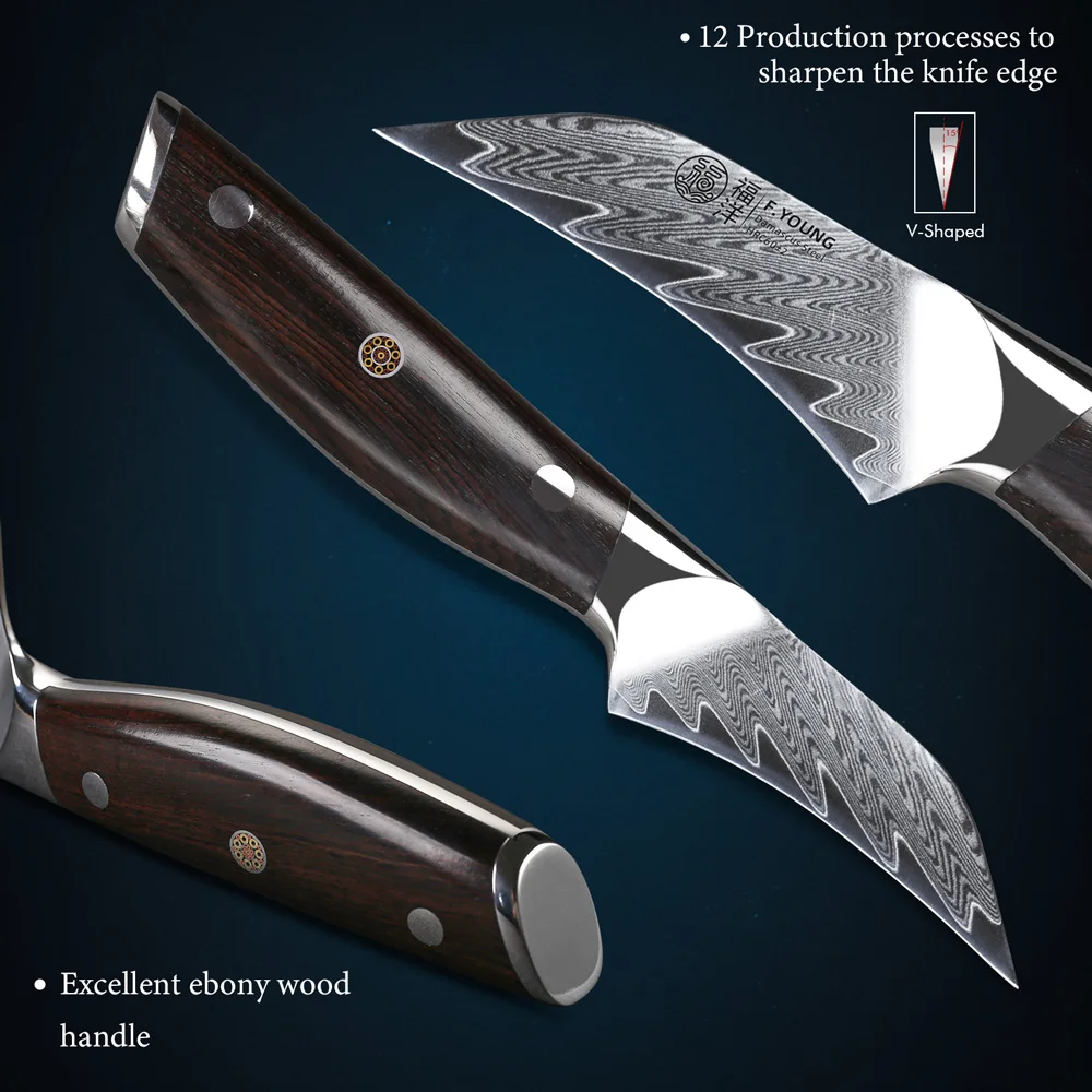 F.YOUNG 3.5 Inch Paring Knife Damascus Steel Chef Knife Sharp Utility Vegetable Peeling Fruit Peeler Utilities Kitchen Tools