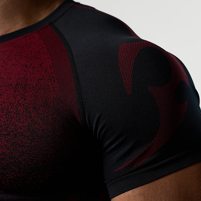 Herren Flammen-Farbverlauf Kompressions-Gym-T-Shirt Schnelltrocknend Atmungsaktiv Hochelastisch Slim Fit Athletisches Lauf- und Trainings-Sportshirt – Detail 9