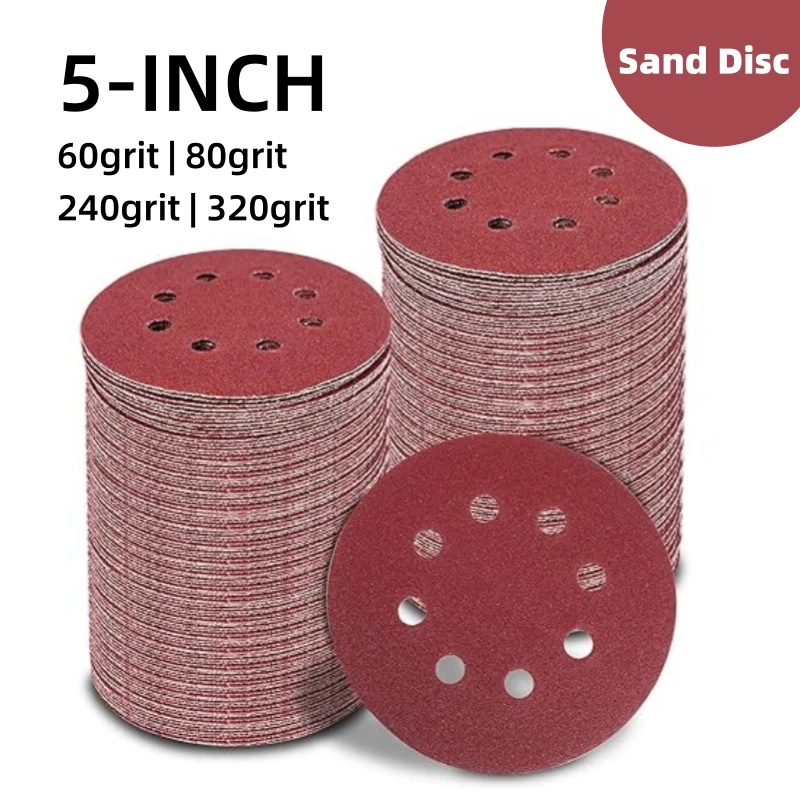 10/30/50PCS 8 Lubang 125mm Amplas Kayu Logam Cakram Gerinda Abrasif Alat Poles 60 80 220 320 Grit Cakram Pengamplas