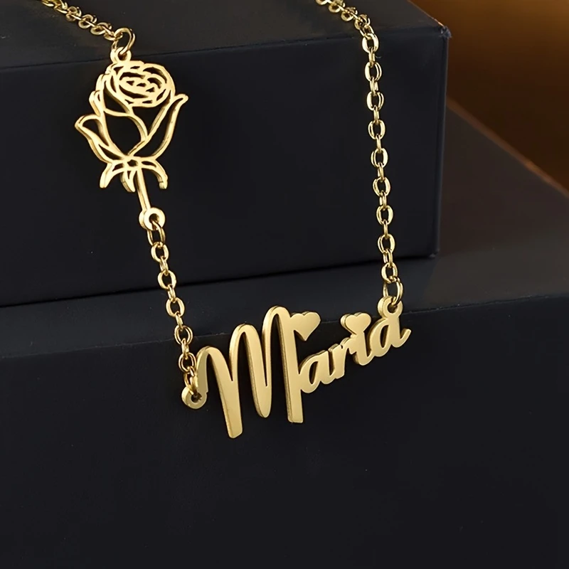 Personalized Letter Clavicle Chain Custom Stainless Steel Necklace With Butterfly Rose Heart Snowflake Maple Leaf Charms view 6