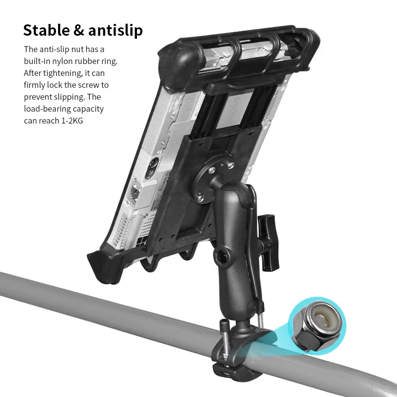 

VINmounts Tablet Holder within 280x 210x27mm with C size series 15cm Double socket Arm and round pipe clamp base.Compatible RAM