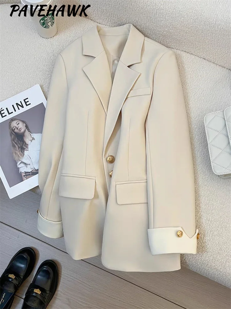 Frauen Langarm Büro Dame Blazer Herbst Winter Feste Beiläufige Einreiher Chic Kerb Blazer Damen Jacken Kleidung