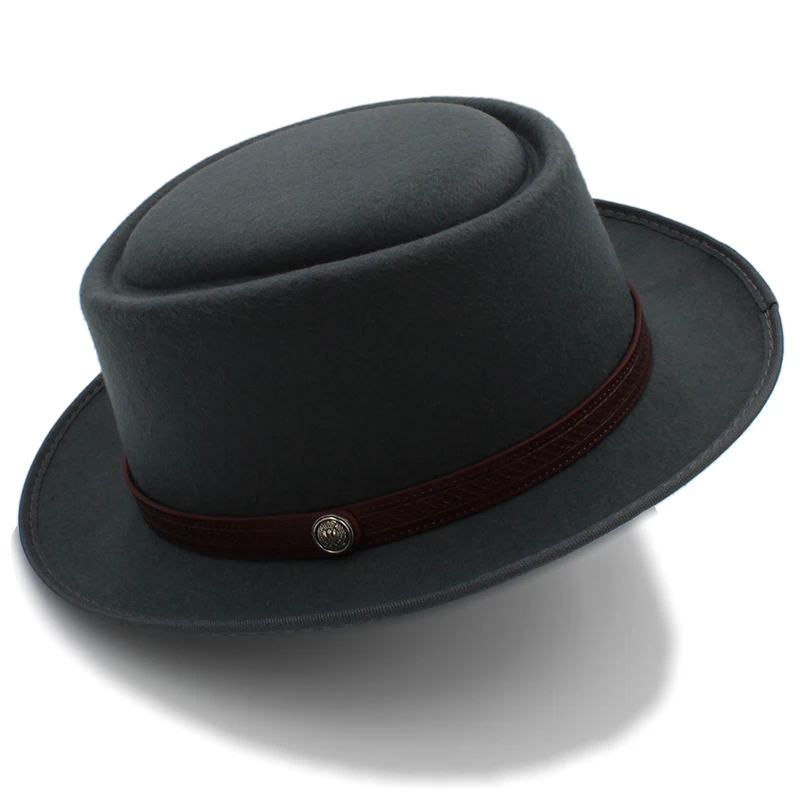 Vintage Porkpie-Hüte für Herren, einfarbige schwarze Fedora-Hüte, schlichte Porkpie-Hüte, Herrenmode, Sombrero Hombre, Chapeu Masculino, Show – Detail 4