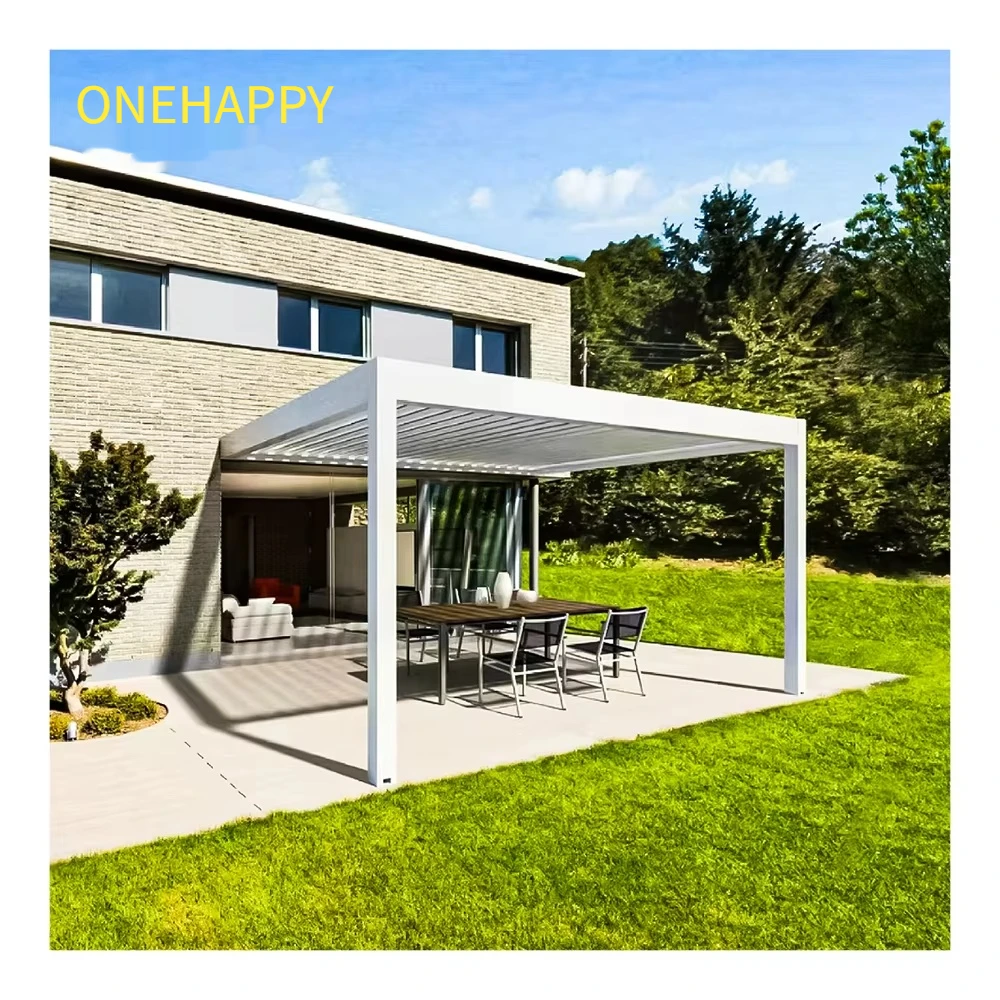 

High Quality Outdoor Rainproof Powder Coated Shade Garden Gazebo Durable Smart Electric Shutter Roof Shade Gazebo