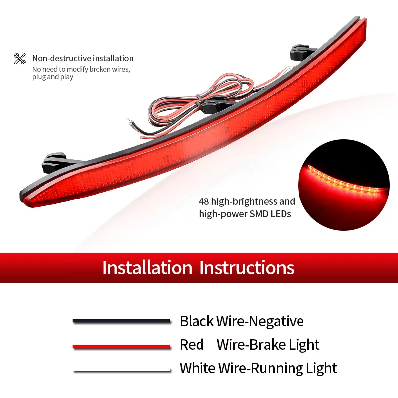 2PCS For VW Tiguan 2007 2008 2010 2011 2012 2013 2014 2015 2016 LED Car Rear light Bumper Reflector Lens Stop lamp Brake Lights