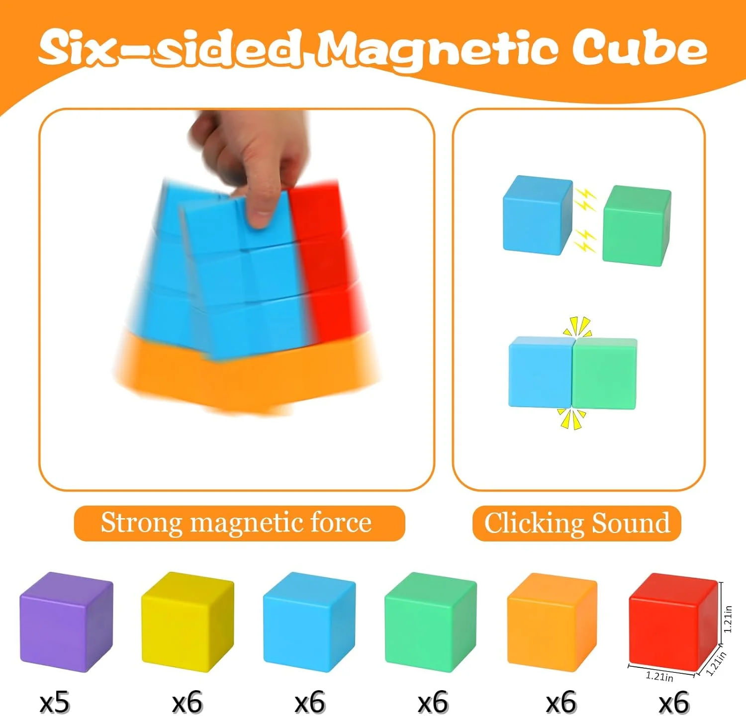 Set di blocchi magnetici per bambini - 35 cubi magnetici colorati per bambini piccoli, ragazzi e ragazze dai 3 anni in su - Giocattolo educativo STEM B