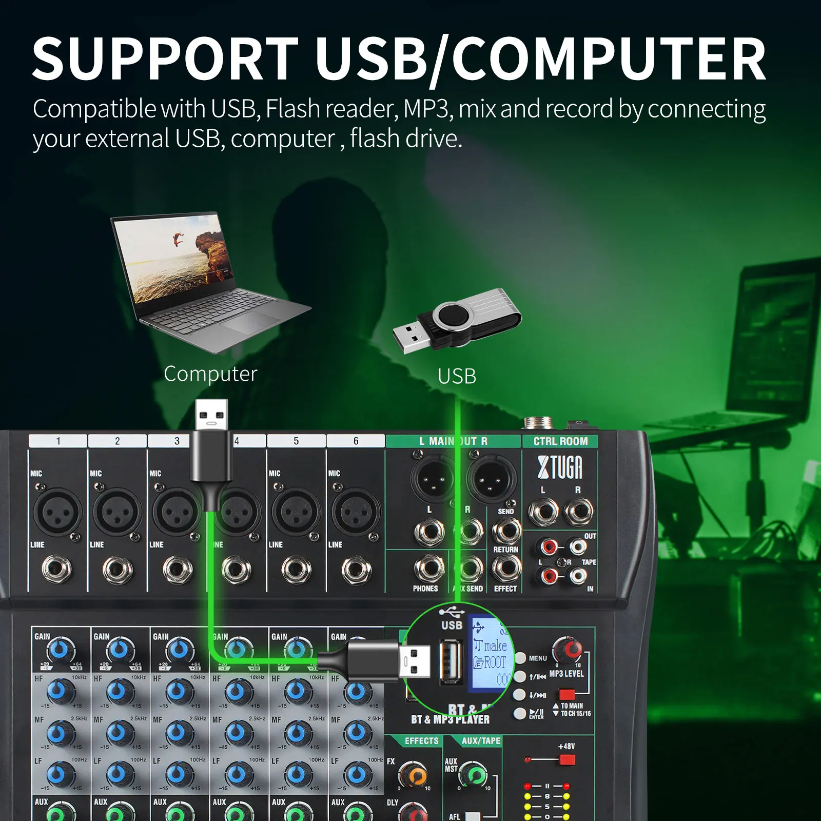 جهاز مزج الصوت CT 6 قناة لوحة الصوت خلط وحدة التحكم واجهة الصوت الكمبيوتر USB بلوتوث فانتوم تأثير رقمي DJ لايف استوديو المرحلة #2
