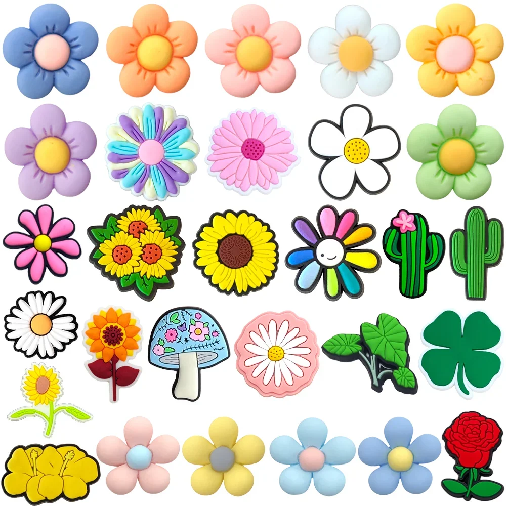 Breloques de chaussures fleur cactus marguerite feuille Rose épingles PVC bricolage sandales accessoires pour sabots femmes enfants filles cadeaux de fête cadeaux de noël