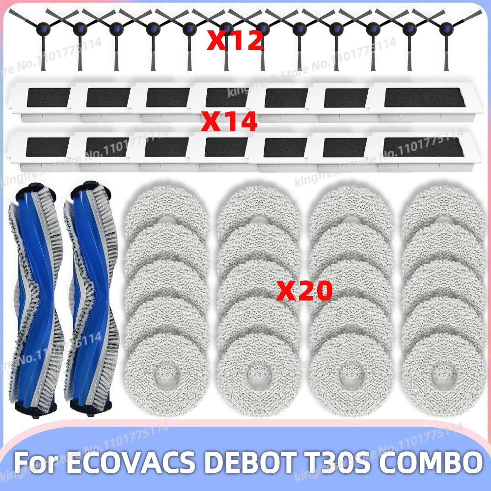 Compatibile con parti di ricambio e accessori per aspirapolvere robot Ecovacs T30S COMBO - rullo principale, spazzola laterale, filtro HEPA, tampone per mop, panno di mop