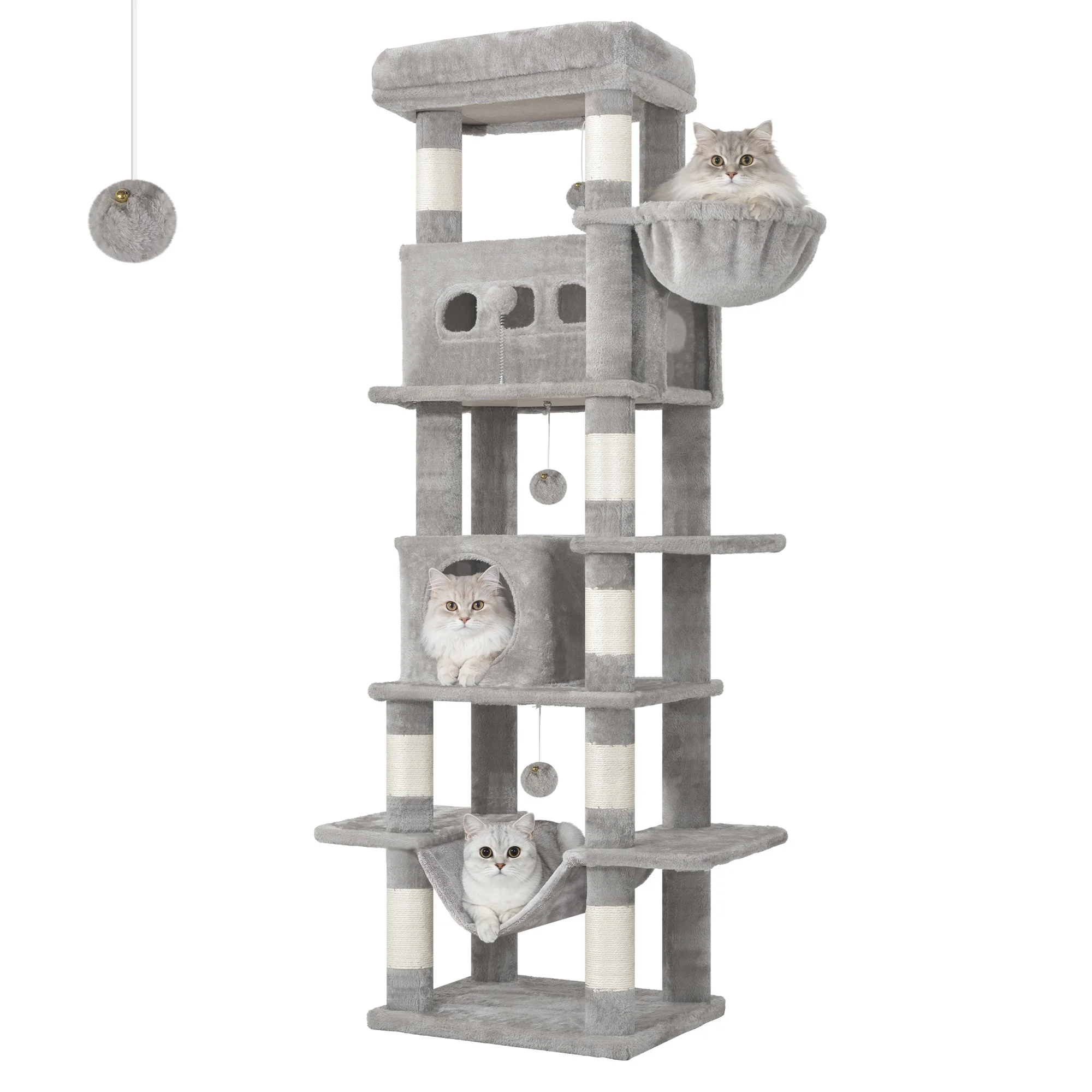 170 cm Grote Kattenboom, Kattentoren voor Maine Coon Katten, Krabpaal met Meerdere Niveaus en Grote Zitplaats, Wasbare Mat - afbeelding 2