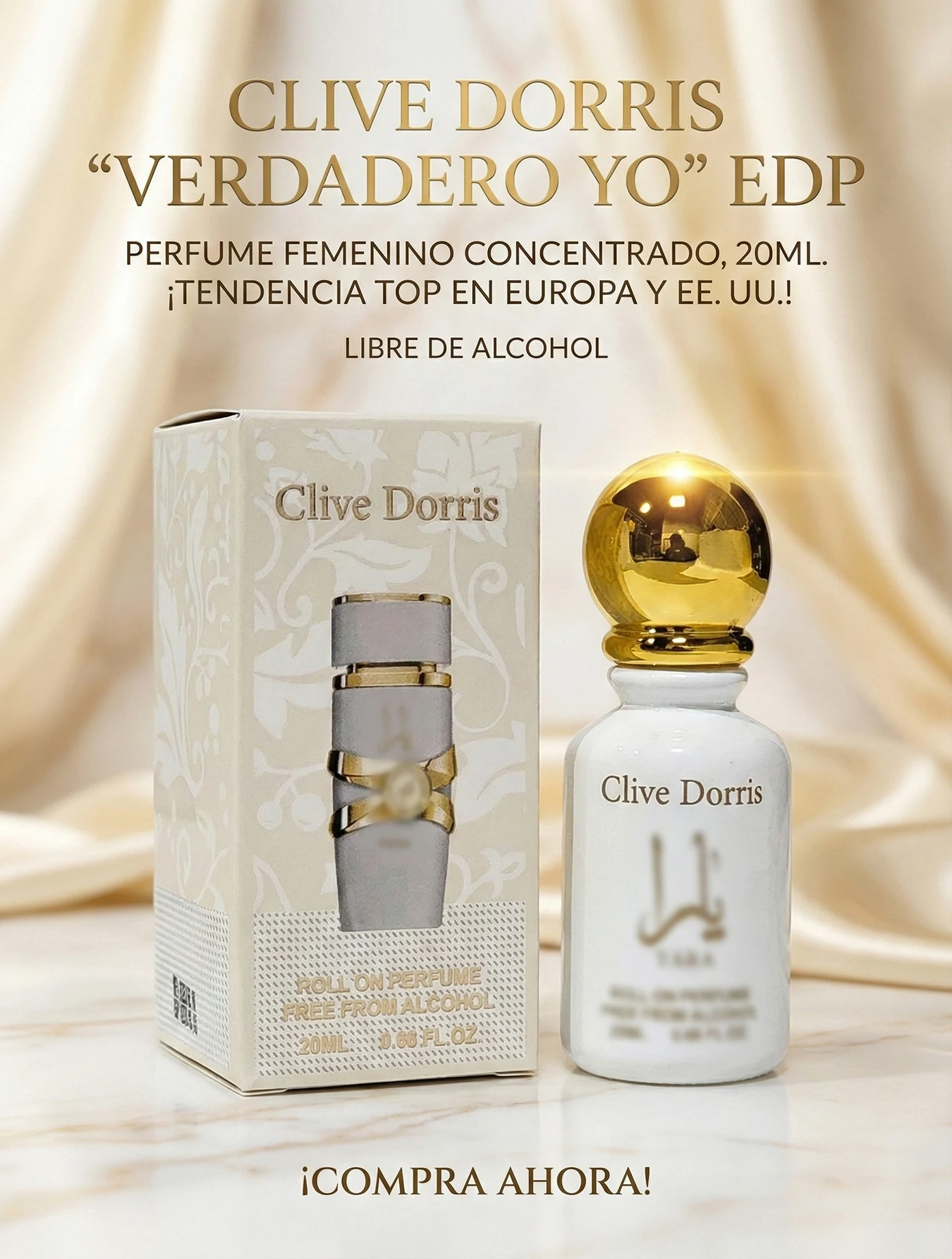Perfume Clive Dorris  20 ml roll-on aroma dulce floral, notas de jazmín, melocotón y caramelo, fragancia concentrada libre de alcohol, mini frasco elegante ideal para bolso y uso diario, regalo ideal para mujer