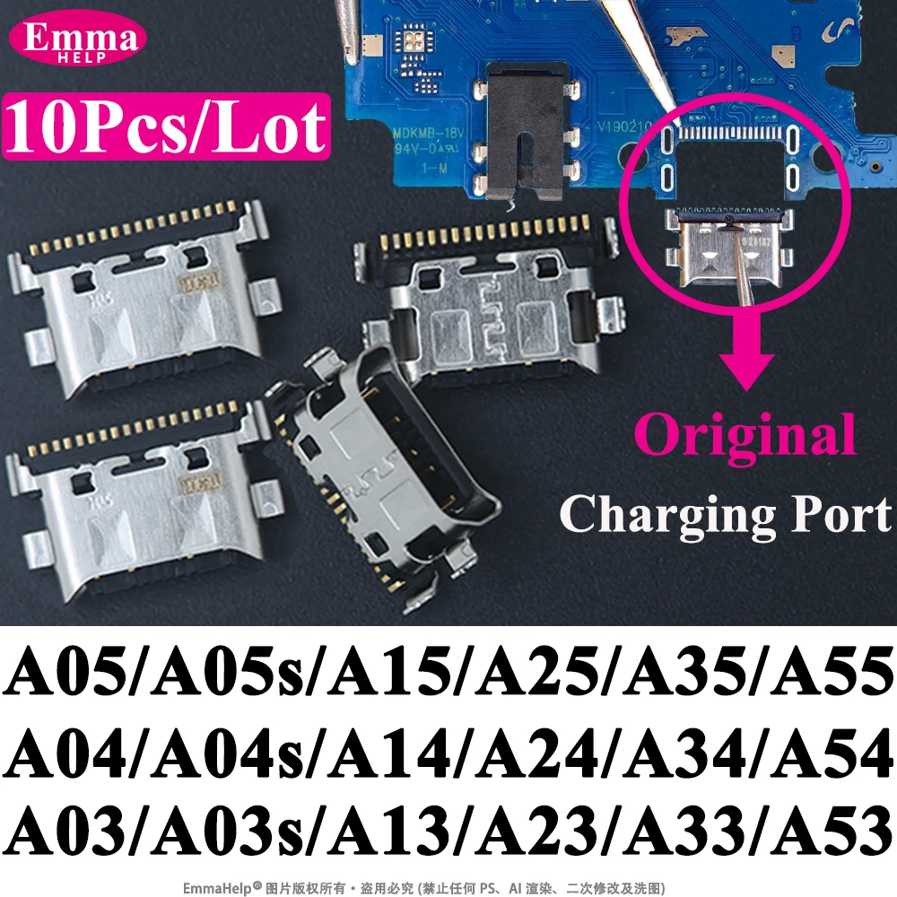 10 Peças Conector Original da Porta de Carregamento para Samsung A15 A05S A25 A35 A55 A13 A04S A14 A23 A33 A24 A34 A54 A53 Pino de Carregador USB