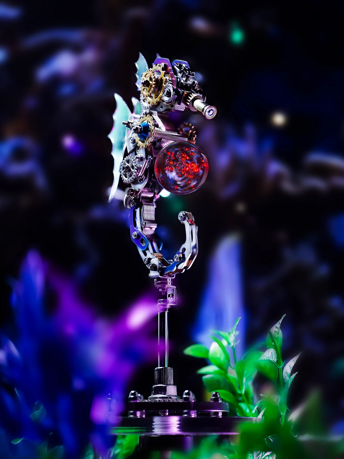 MOSTARLE Kit puzzle 3D in metallo Seahorse – Modello fai da te da 420+ pezzi con luce LED, design modulare magnetico, nessuna colla necessaria, regalo per oltre 14