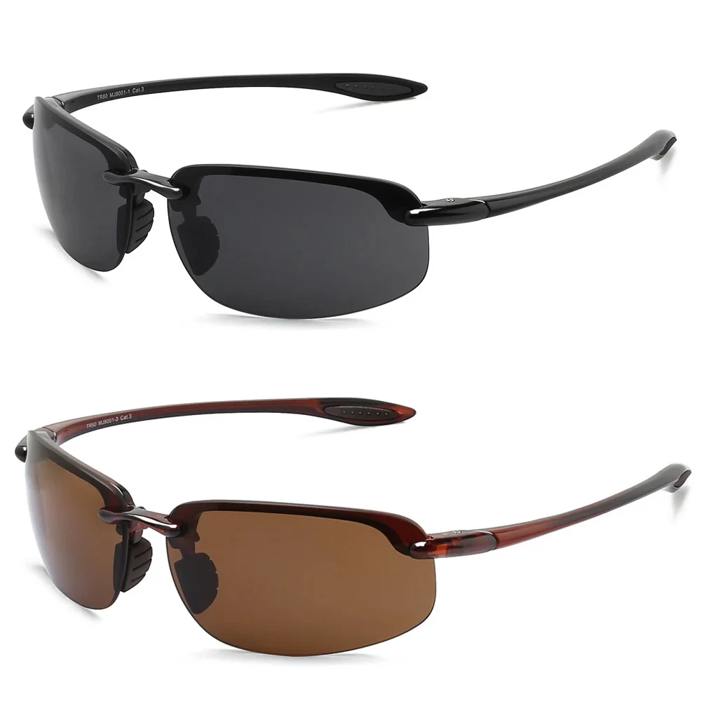 2 Pack Gepolariseerde Sportzonnebril voor Mannen Vrouwen TR90 Lichtgewicht Randloos Frame UV400 Hardlopen Vissen Rijden 801 - afbeelding 2