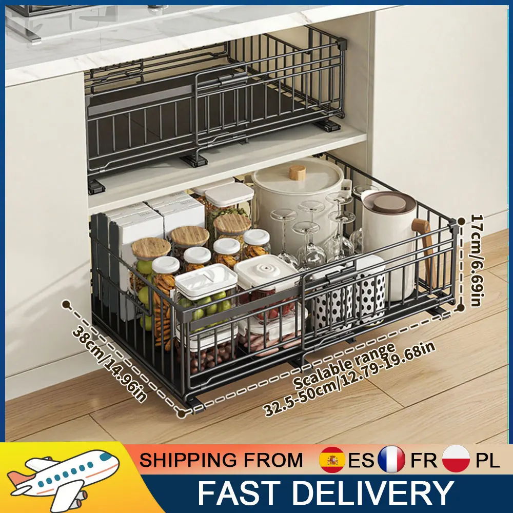 Organisateur de placard coulissant extensible en acier au carbone, étagère de rangement sous évier pour cuisine et garde-manger