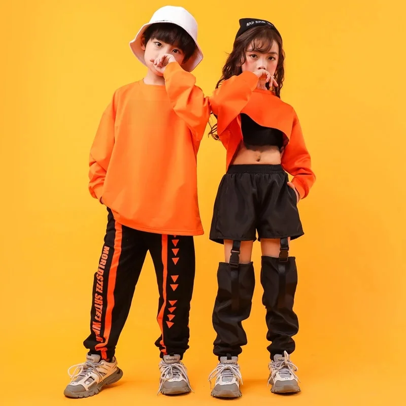 Kid Cool Hip Hop Clothing Sweatshirt Shirt Top Crop Hollow Causal Pants for Girl Jazz Ballroom Dance Costume Clothes Wear — zdjęcie 2