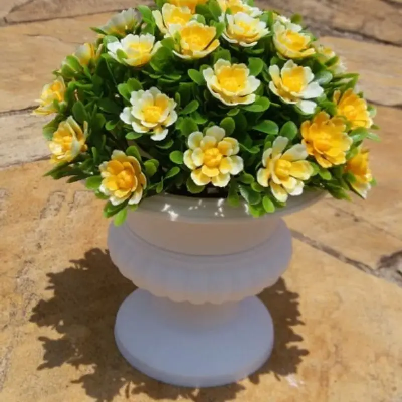 Vaso Grego + Bucho Flores Amarelo Artificial para Decoração Festas, Casamentos, Casa
