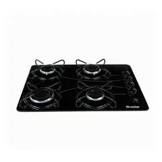 Fogão Cooktop 4 Bocas a Gás Ultra Chama 127V/220V Bivolt Acendimento Automático Vidro Temperado Braslar