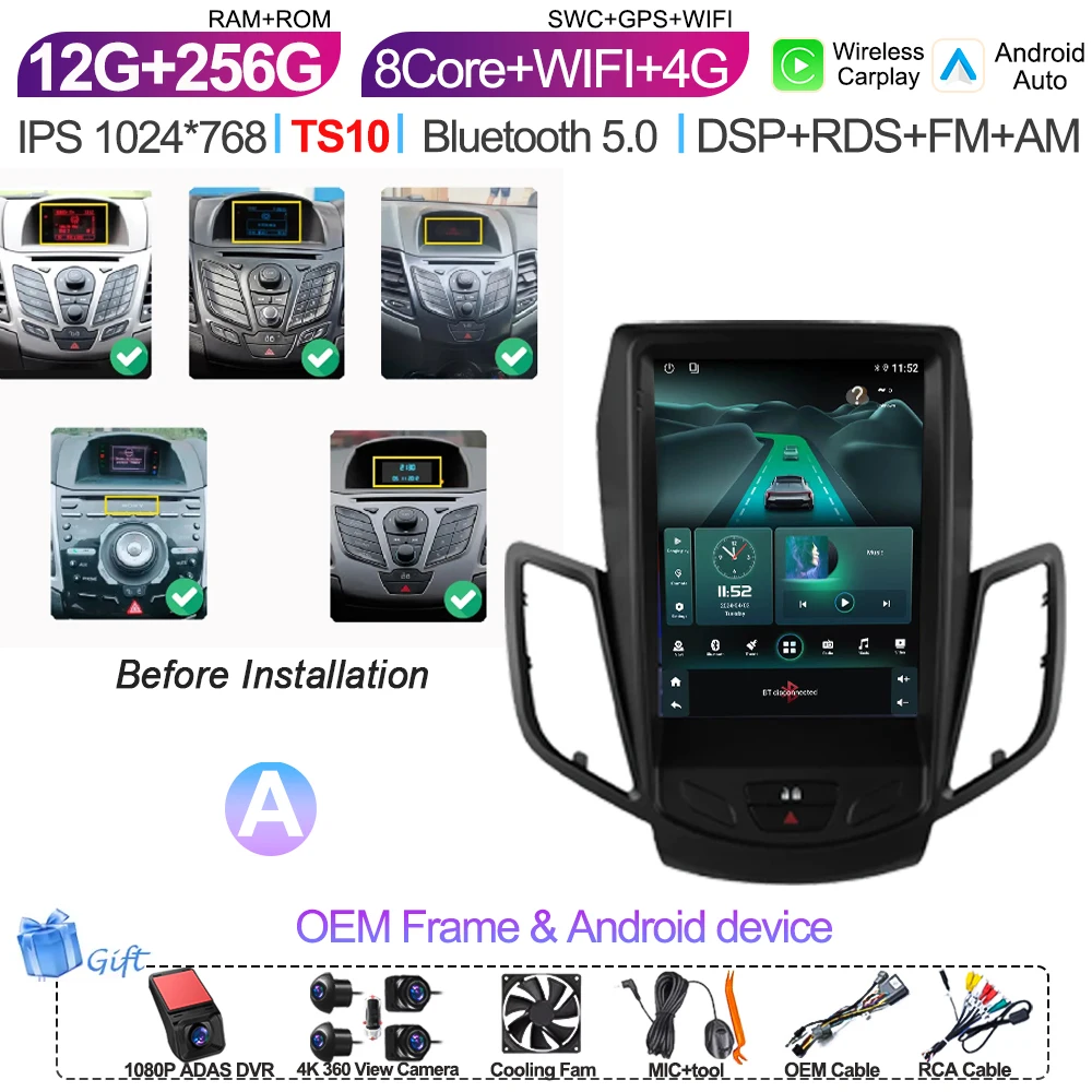 9,7 Inch Android 16 autoradio multimediaspeler navigatie stereo GPS scherm 2din 5G Wifi voor Ford Fiesta Mk7 2009-2016