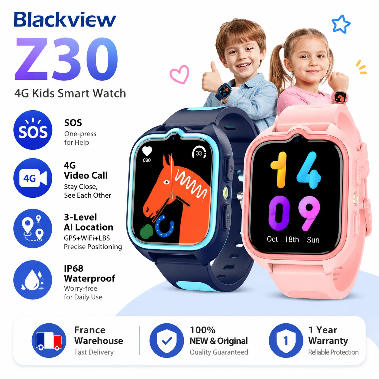 Blackview Z30/Z40PRO GPS 4G Kinder-Smartwatch 1,75" Bildschirm Videoanruf Telefon Smartwatch Sprachchat GPS+LBS+WiFi-Positionierung IP68
