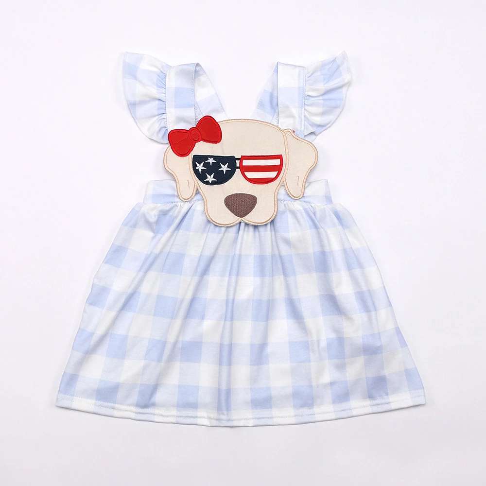 

Baby Girl Clothes July 4th Style Children Dress Boutique Outfit With Fireworks Embroidery Bluey Plaid Cotton Floral Kid Set