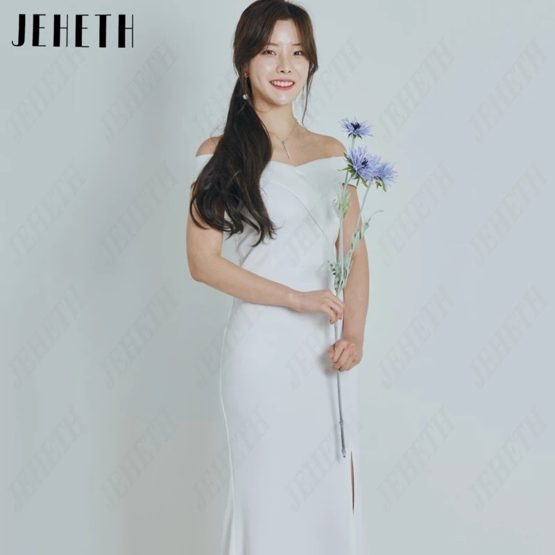 JEHETH Pleat Off Shoulder Korea Trouwjurken voor vrouwen Satijn Elegante zeemeermin Bruidsjurken Mouwloos, en, in de mouwloze,,,, en, op de eenvoudige kant van de split Pleat Off Shoulder Korea Trouwjurken Voor Vrouwen