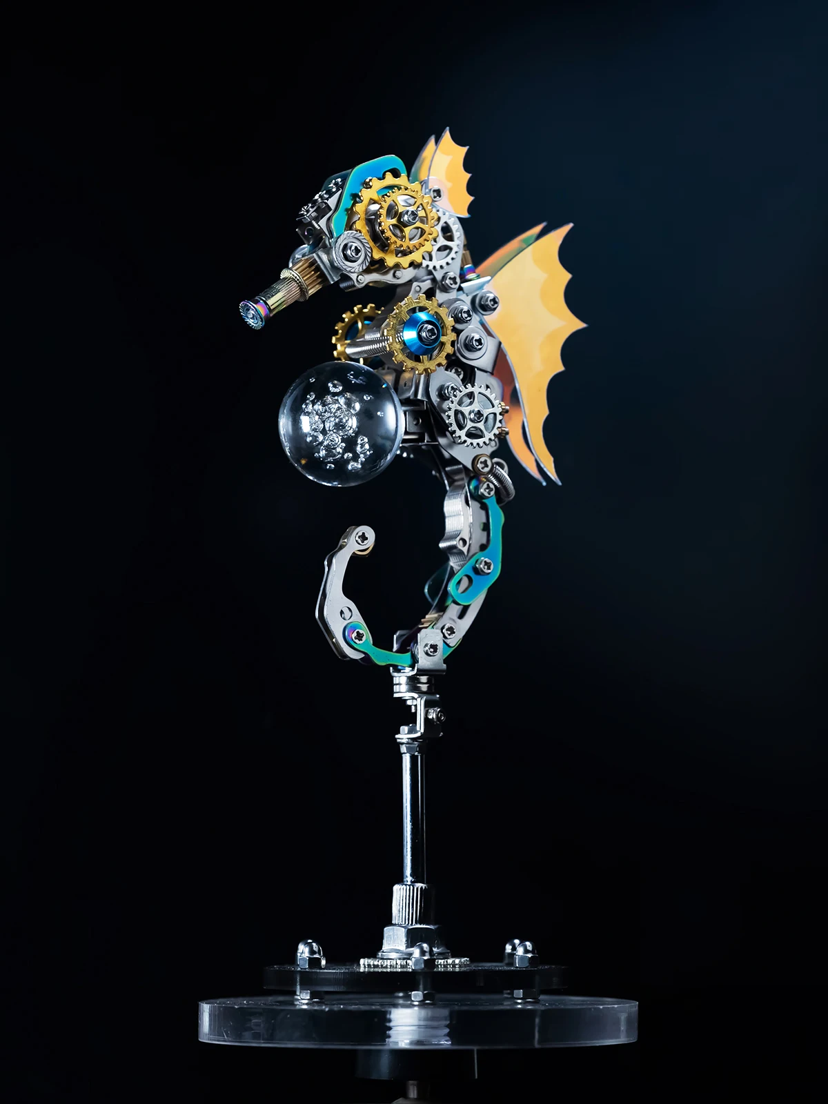 MOSTARLE Kit puzzle 3D in metallo Seahorse – Modello fai da te da 420+ pezzi con luce LED, design modulare magnetico, nessuna colla necessaria, regalo per oltre 14