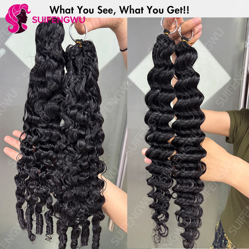 Capelli umani ricci birmani, lavorati a maglia con tecnica a piuma, 100% capelli naturali, colore nero, con ciocche già separate, estensioni per capelli a maglia invisibile, capelli umani con onde