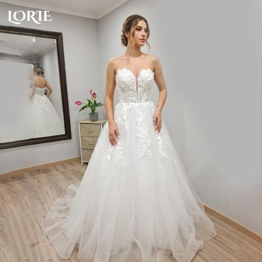 

LORIE Lace Vintage Wedding Dresses Applique Sweetheart Pleats Backless A-Line Bohomian Bridal Gown Customized Party Dresses 2027