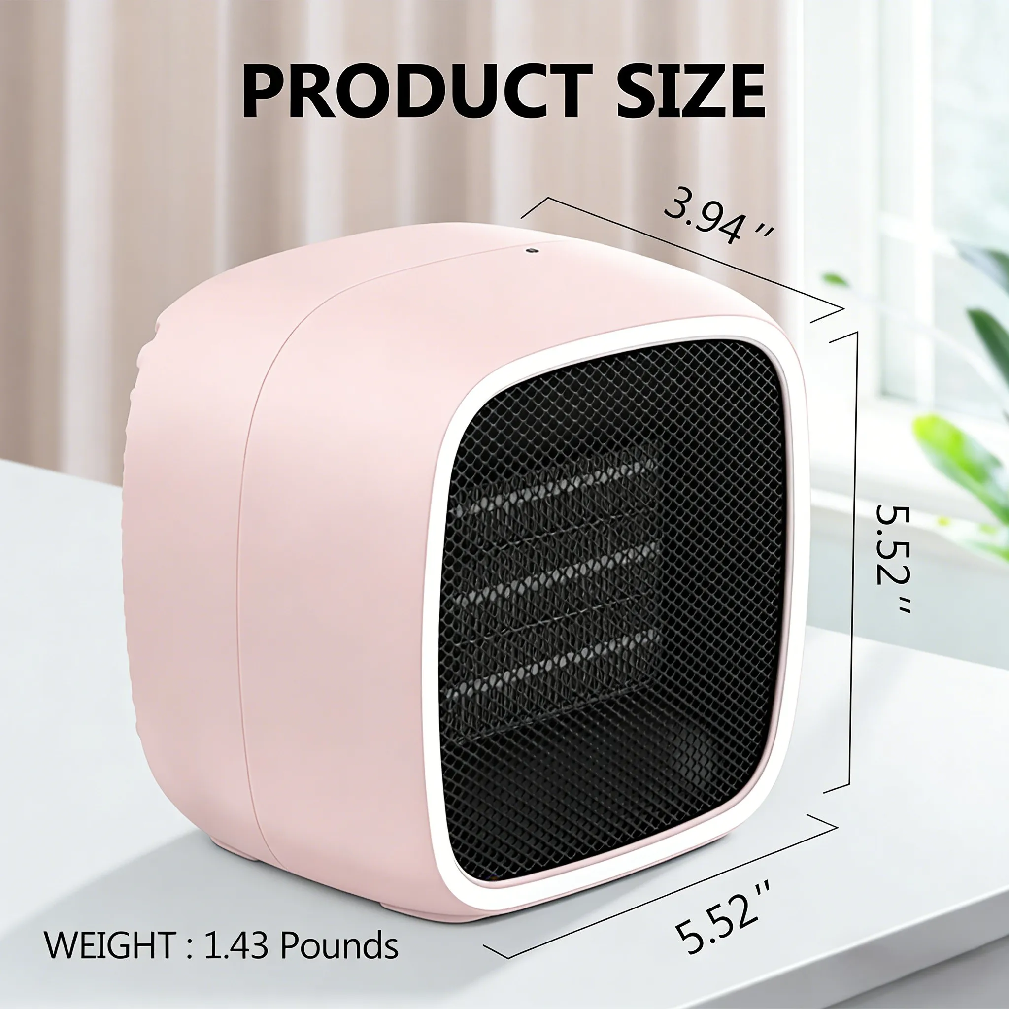 800W/1000W PTC Ceramic Heater Mini Space Heater with Smart Thermostat, 2s Fast Heating, Silent No-Light, Overheat Protection, Flip-to-Off Safety, Low Energy, Christmas Gift